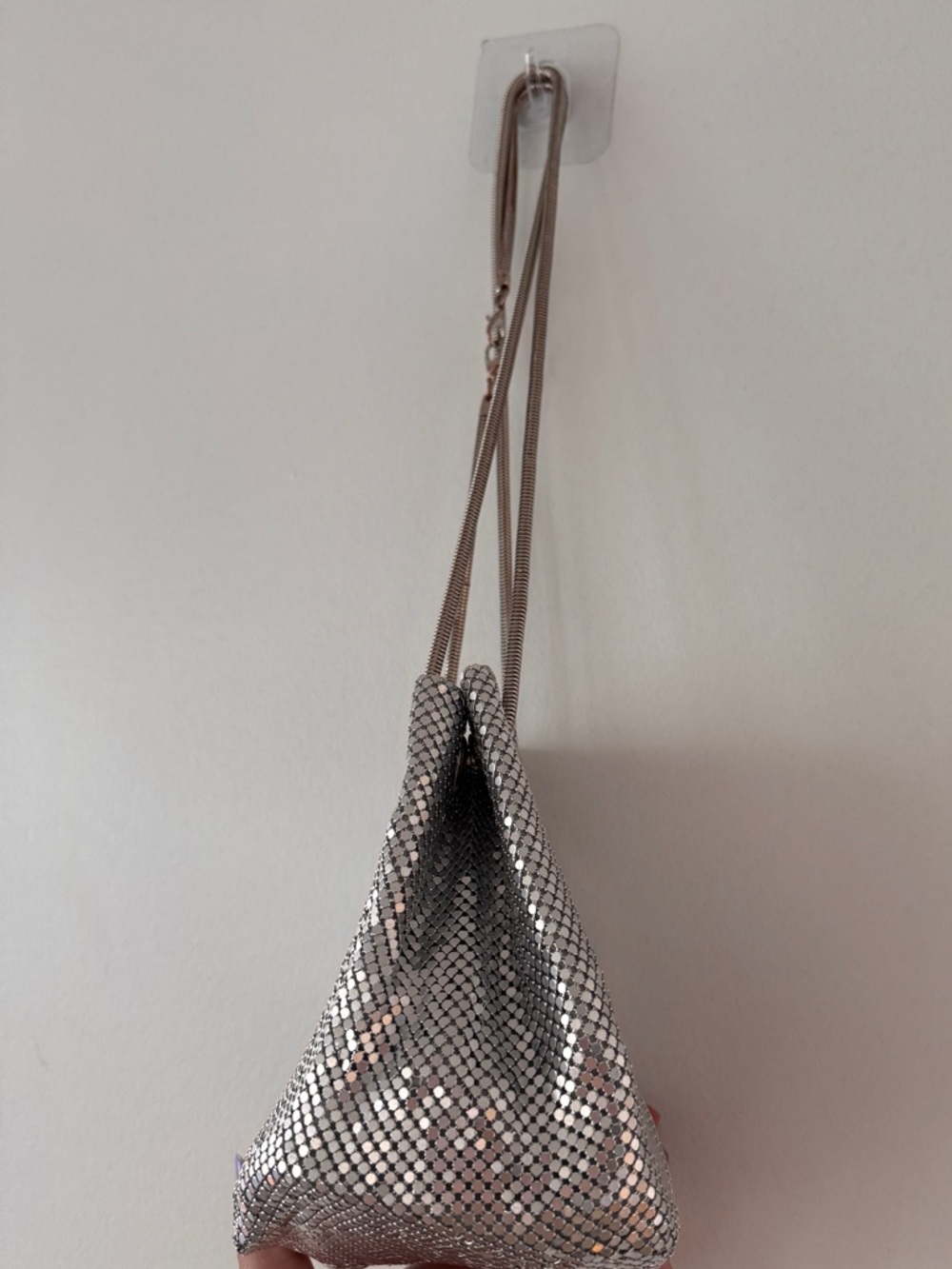 Silver Mesh Drawstring Shoulder Bag - Picture 2 of 4